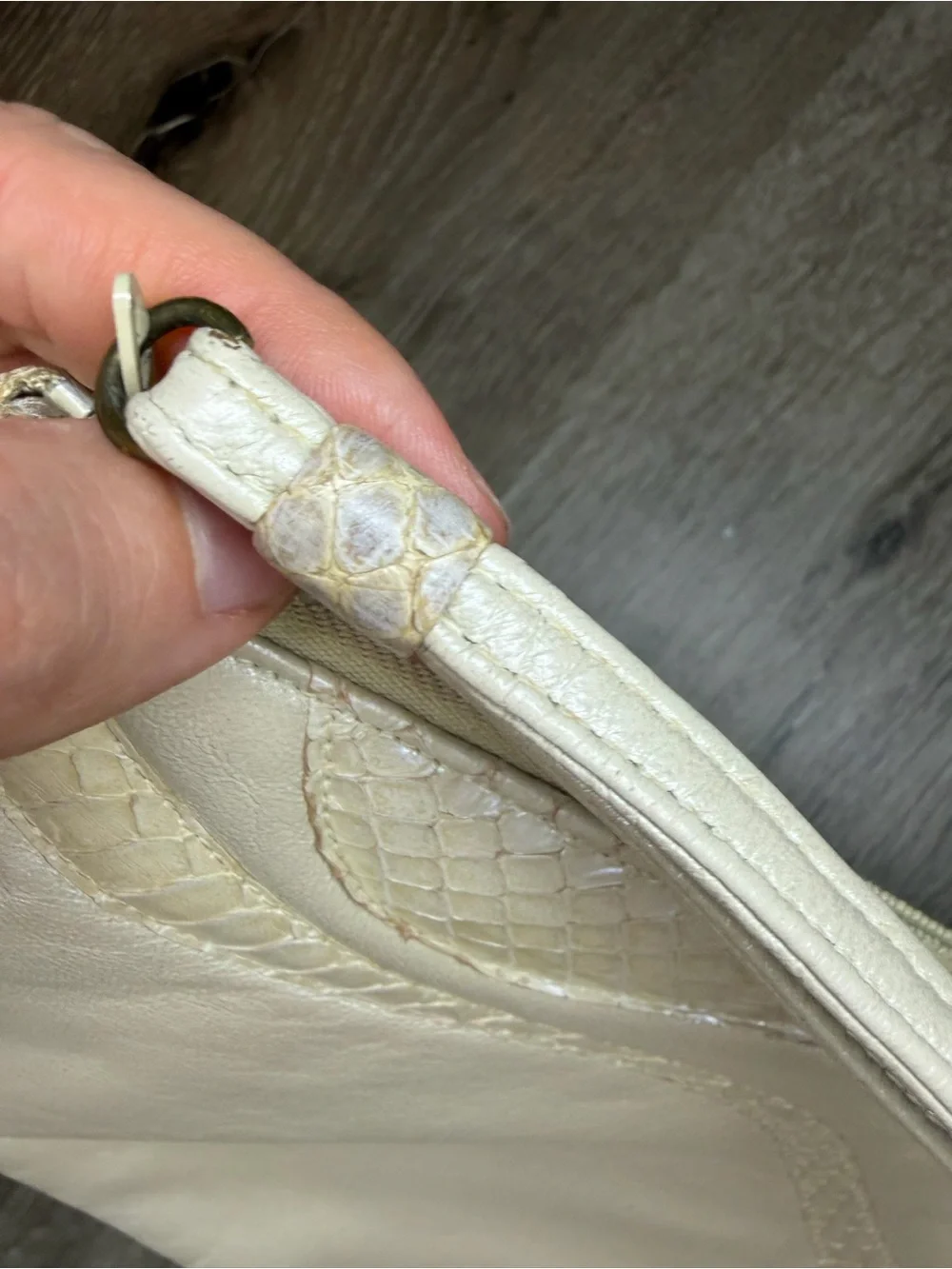 Vintage Ruth Saltz Handbag Leather Clutch Pearlescent Snakeskin 1980s